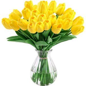 10 Pcs Tulips Artifical Flowers Real Touch Faux Tulip Stems Table Decor (Yellow)